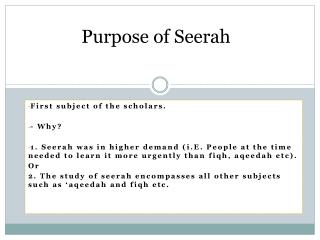 Purpose of Seerah