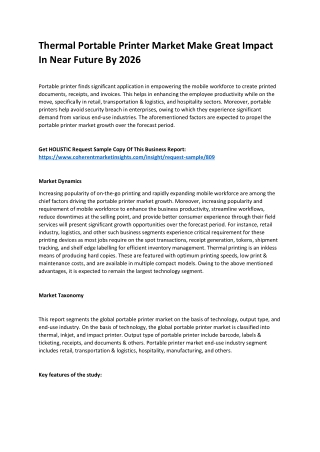 Thermal Portable Printer Market Make Great Impact In Near Future By 2026