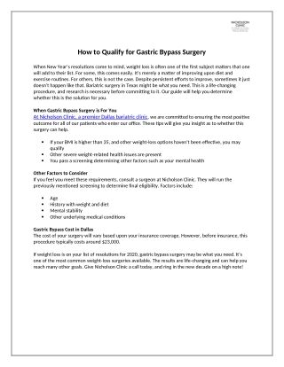 How to Qualify for Gastric Bypass Surgery