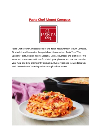 5% Off - Pasta Chef Menu Italian Restaurant in Mount Compass, SA.