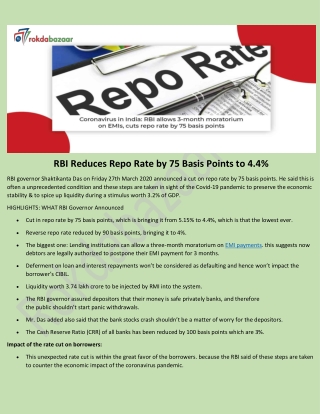 RBI Reduces Repo Rate by 75 Basis Points to 4.4%