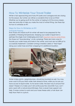 14.1 How To Winterize Your Travel Trailer