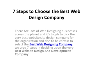 7 Steps to Choose the Best Web Design Company