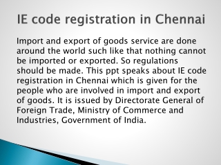 IE code registration in Chennai