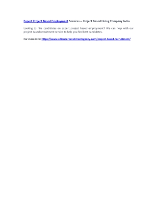 Expert Project Based Employment Services – Project Based Hiring Company India