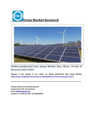 Global geothermal heat pump Market Size, Share, Trends & Forecast 2019-2025