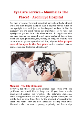 Eye Care Service – Mumbai Is The Place! - Arohi Eye Hospital