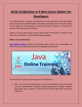 JAVA Certification Is A Best Career Option For Developers