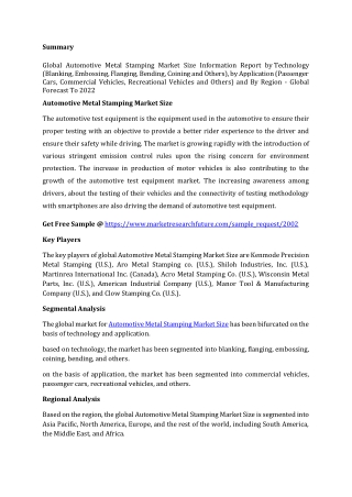 Automotive Metal stamping Market Size 2020 - Overview and Analysis