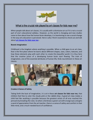 What is the crucial role played by art classes for kids near me?