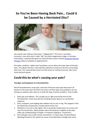 So You’ve Been Having Back Pain… Could it be Caused by a Herniated Disc?