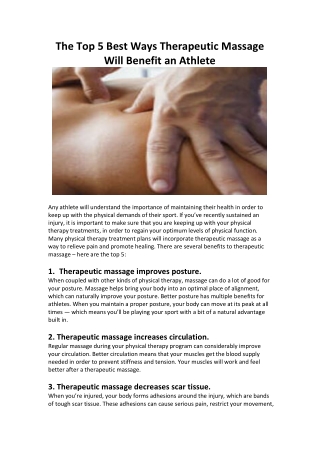 The Top 5 Best Ways Therapeutic Massage Will Benefit an Athlete