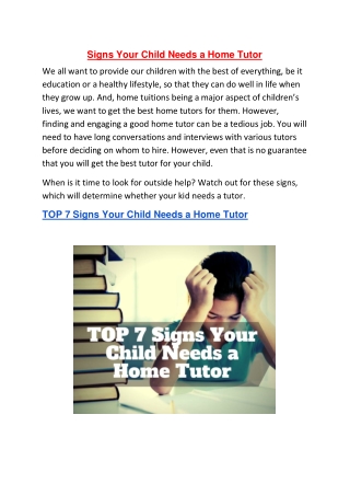 Signs Your Child Needs a Home Tutor