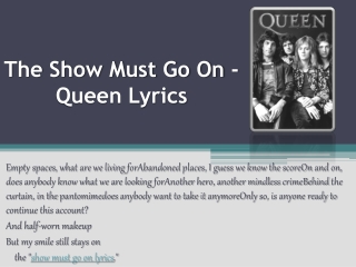 The Show Must Go On - Queen Lyrics
