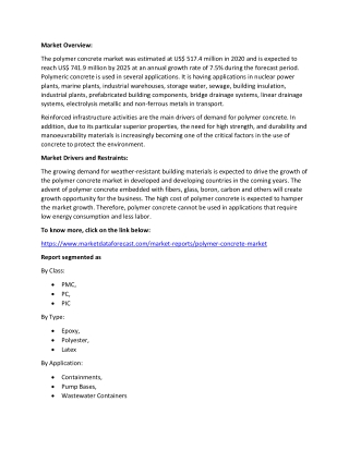 Polymer Concrete Market Size and Competitive Analysis Report 2025