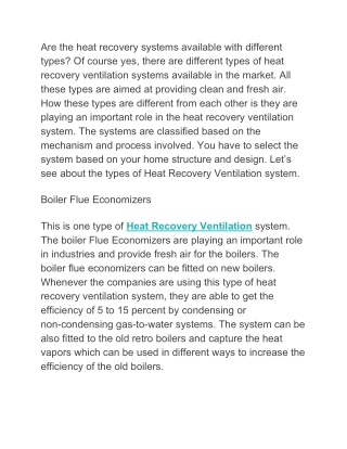 Heat Recovery Ventilation