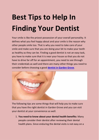 Tips to Help In Finding Your Dentist