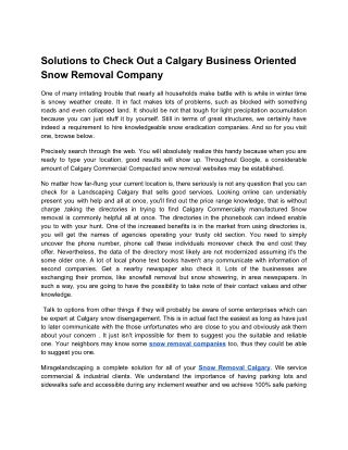 Solutions to Check Out a Calgary Business Oriented Snow Removal Company