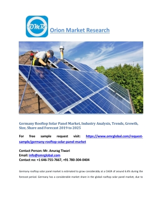 Germany Rooftop Solar Panel Market, Industry Analysis, Trends, Growth, Size, Share and Forecast 2019 to 2025