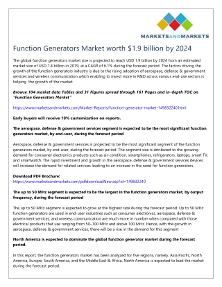 Function Generators Market worth $1.9 billion by 2024