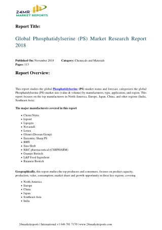 Phosphatidylserine PS Rise, Key Success Factors, And Business Opportunities Including Key Players