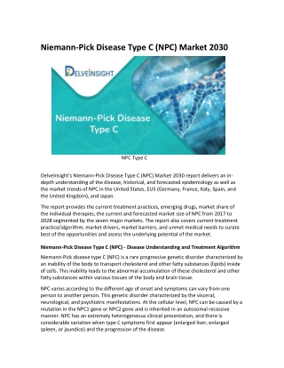 Niemann-Pick Disease Type C (NPC) Market 2030