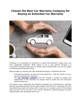 Choose the Best Car Warranty Company for Buying an Extended Car Warranty