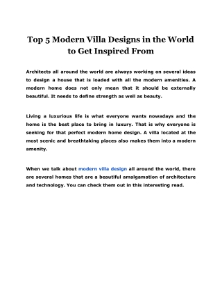 Top 5 Modern Villa Designs in the World to Get Inspired From
