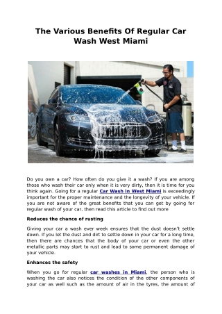 The Various Benefits Of Regular Car Wash West Miami