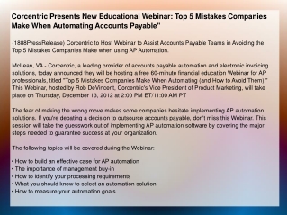 Corcentric Presents New Educational Webinar: Top 5 Mistakes