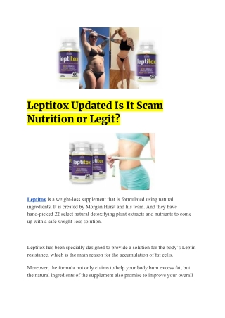 Leptitox Updated Is It Scam Nutrition or Legit?