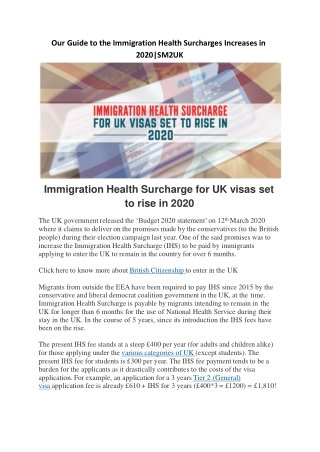 Our Guide to the Immigration Health Surcharges Increases in 2020|SM2UK