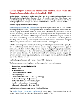 Cardiac Surgery Instruments Market Size Analysis, Share Value and Emerging Trends, Future Growth Insights By 2025