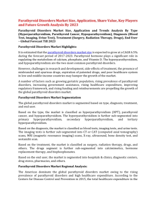 Parathyroid Disorders Market Size, Application, Share Value, Key Players and Future Growth Analysis By 2023