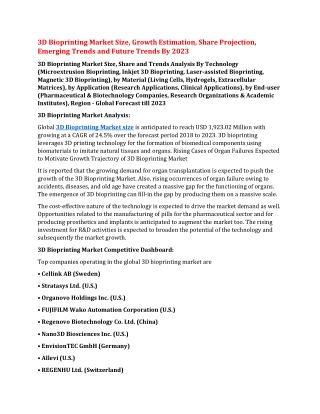 3D Bioprinting Market Size, Growth Estimation, Share Projection, Emerging Trends and Future Trends By 2023