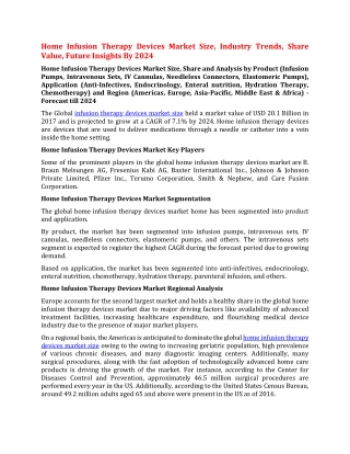 Home Infusion Therapy Devices Market Size, Industry Trends, Share Value, Future Insights By 2024