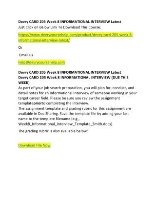 Devry CARD 205 Week 8 INFORMATIONAL INTERVIEW Latest