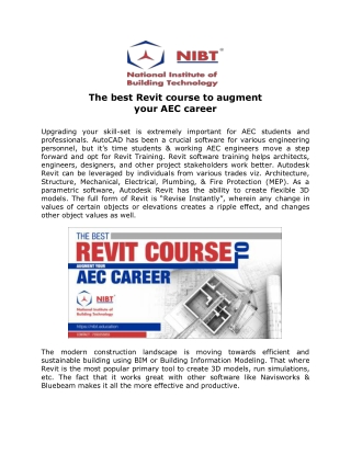 The best Revit course to augment  your AEC career