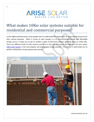 What makes 10Kw solar systems suitable for residential and commercial purposes?