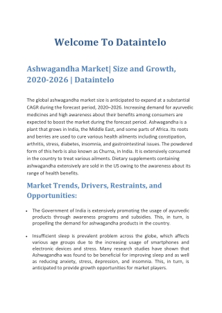 Ashwagandha Market| Size and Growth, 2020-2026 | Dataintelo