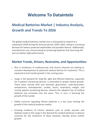 Medical Batteries Market | Industry Analysis, Growth and Trends To 2026