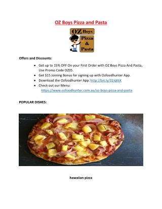 15% Off - Oz Boys Pizza And Pasta Menu - Pizza Shop Boronia, VIC