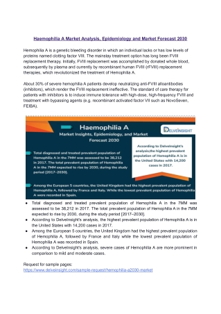 Haemophilia A Market Analysis, Epidemiology and Market Forecast 2030