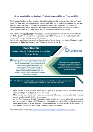 Optic Neuritis Market Analysis, Epidemiology and Market Forecast 2030