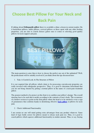 Choose Best Pillow For Your Neck and Back Pain