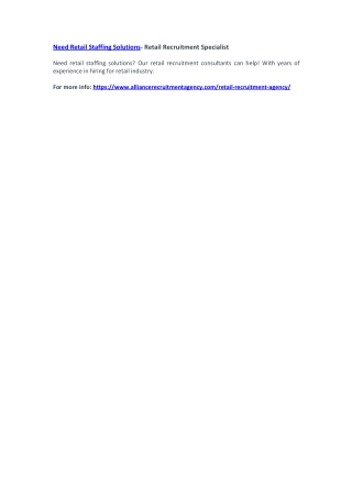 Need Retail Staffing Solutions- Retail Recruitment Specialist