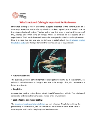 Why Structured Cabling is Important for Businesses?