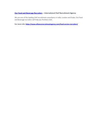 Our Food and Beverage Recruiters – International Chef Recruitment Agency