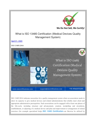 What is ISO 13485 Certification (Medical Devices Quality Management System)