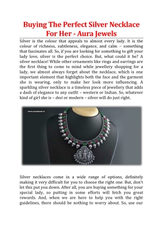 Buying The Perfect Silver Necklace For Her - Aura Jewels